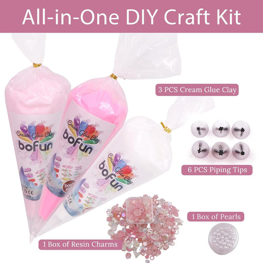 BoFUN Pink Decoden Cream Glue with Charms, Whipped Cream Glue Clay Kit