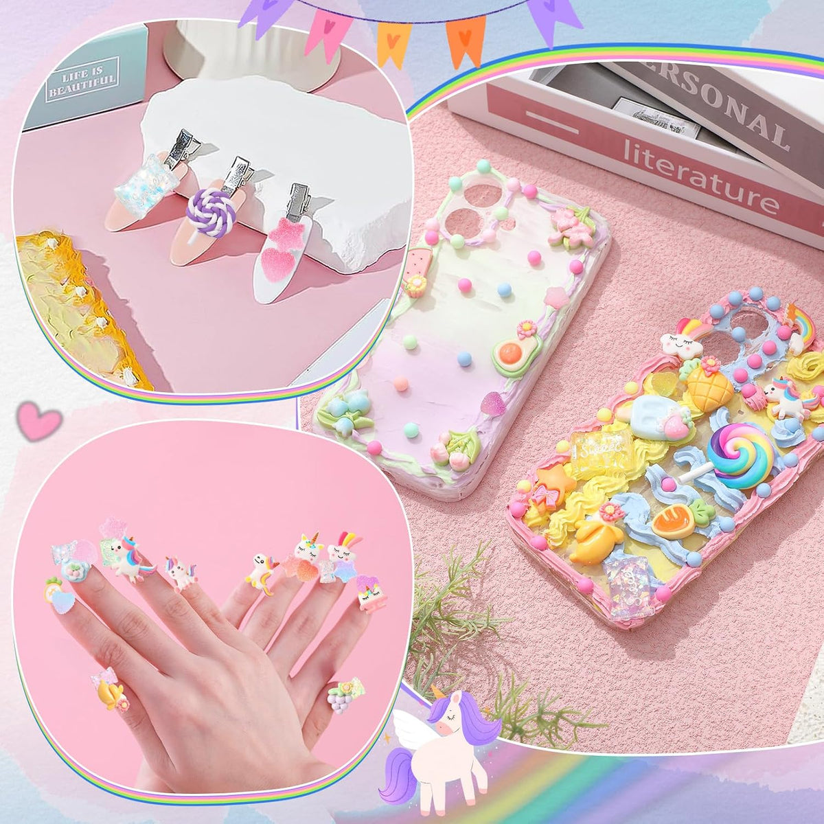 Chunful 6 Set 50g Cream Glue Set with Decorating Mouths for DIY Crafts, Cream DIY Phone Case Kit with Resin Accessories and Decorative Craft Charms Kit for Handmade Crafts(Sweet)