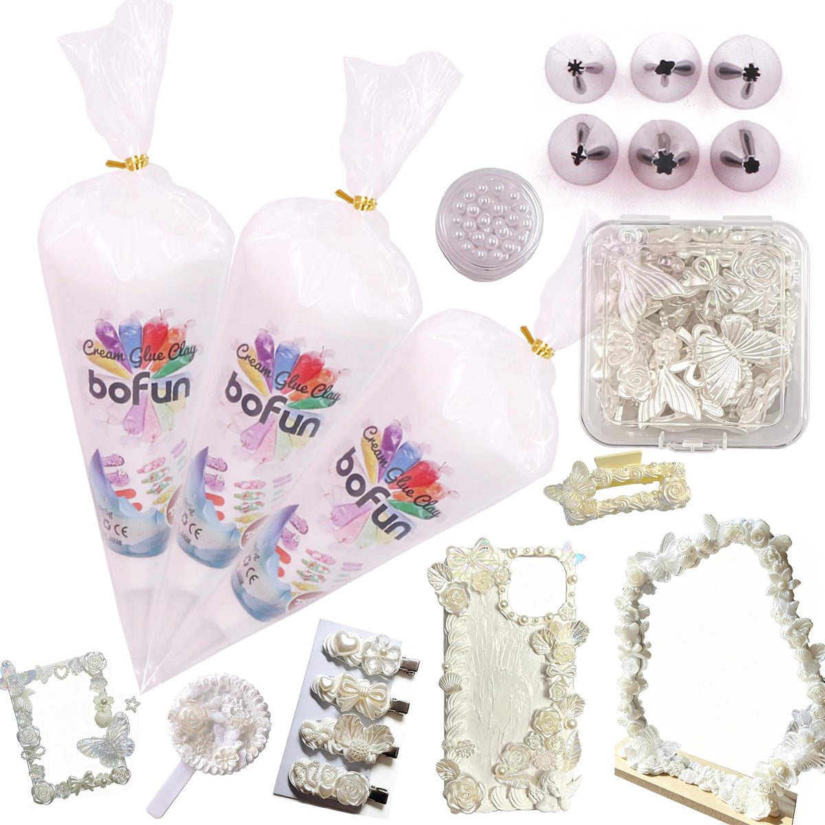 BoFUN Pink Decoden Cream Glue with Charms, Whipped Cream Glue Clay Kit