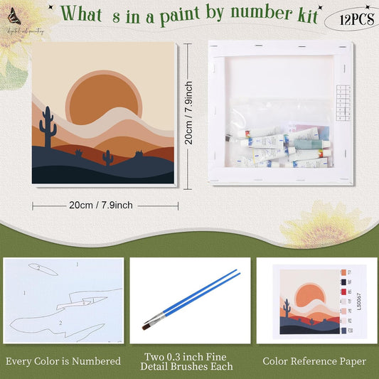 Nezyo 12 Sets Paint by Numbers Kit with Frame for Adults, Acrylic 8x8 Inch