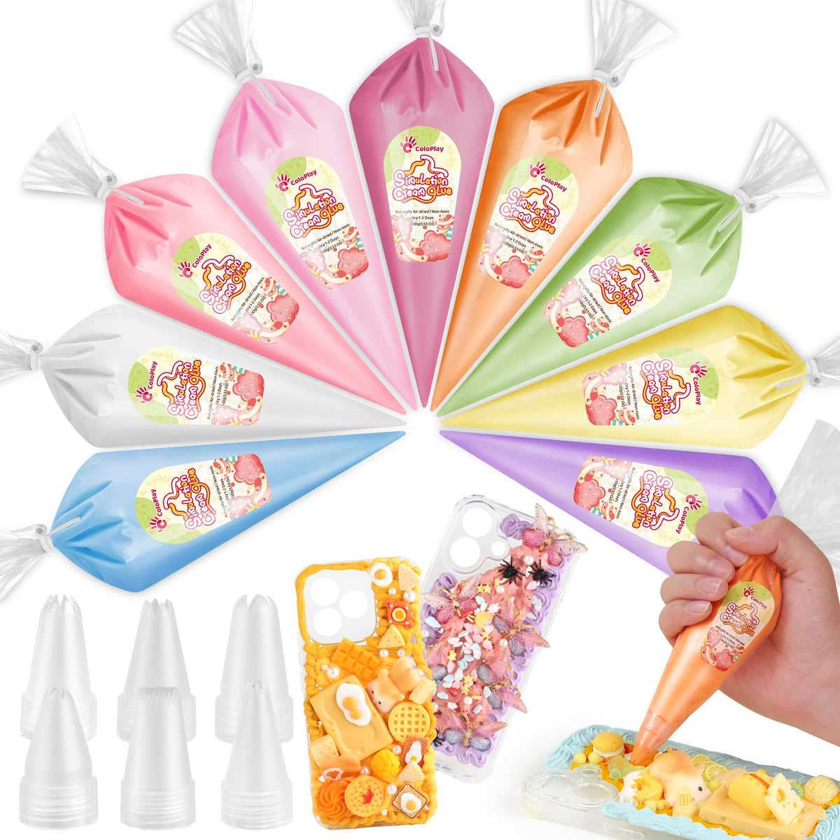Cream Glue, 9PCS Rainbow Colors 100g Fake Whipped Cream Glue for Crafts DIY