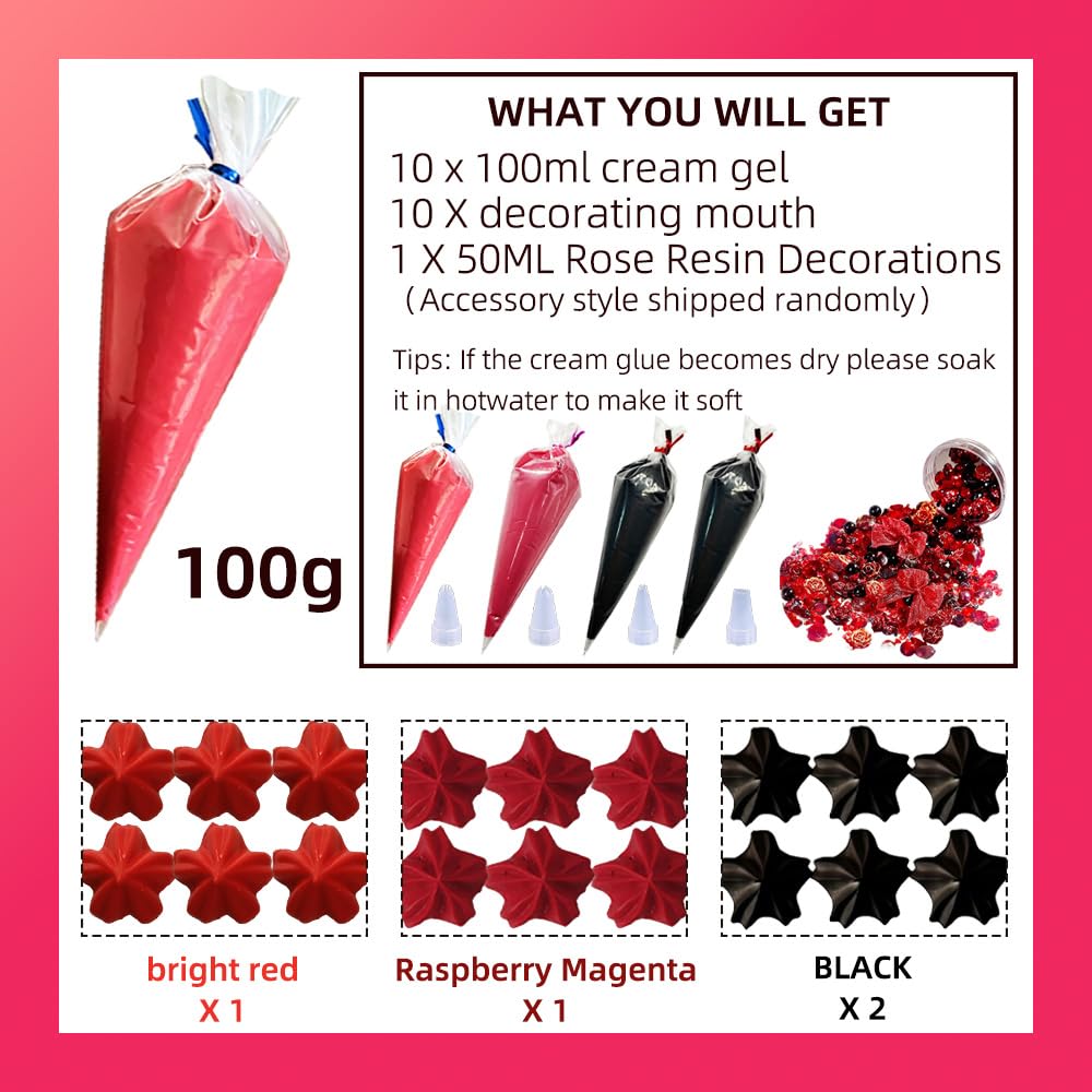 Cream Glue Kit, 4 Pcs Black & Red Tone Fake Cream Glue for DIY Phone Case Decoration, Scrapbooking and Hair Clip Craft Supplies