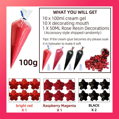 Cream Glue Kit, 4 Pcs Black & Red Tone Fake Cream Glue for DIY Phone Case Decoration, Scrapbooking and Hair Clip Craft Supplies