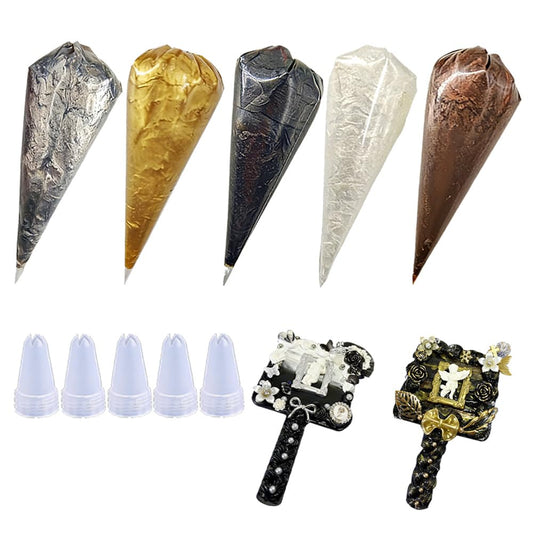 5 Colors Cream Glue Set 100g Each, Pearlescent Shimmer Whipped Glue with Nozzles for DIY Phone Case Crafts Scrapbooking Resin Jewelry Making