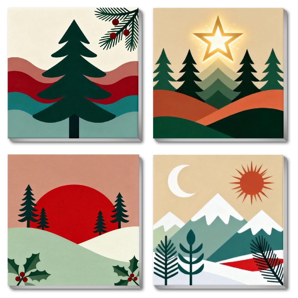 4 Pack Framed Paint by Numbers Kit for Kids & Adults Beginners, Easy Sunset Landscape Paint by Numbers Kits with Canvas Paints Brushes, Acrylic Oil Painting Arts and Crafts for Wall Decor 8 x 8 Inch