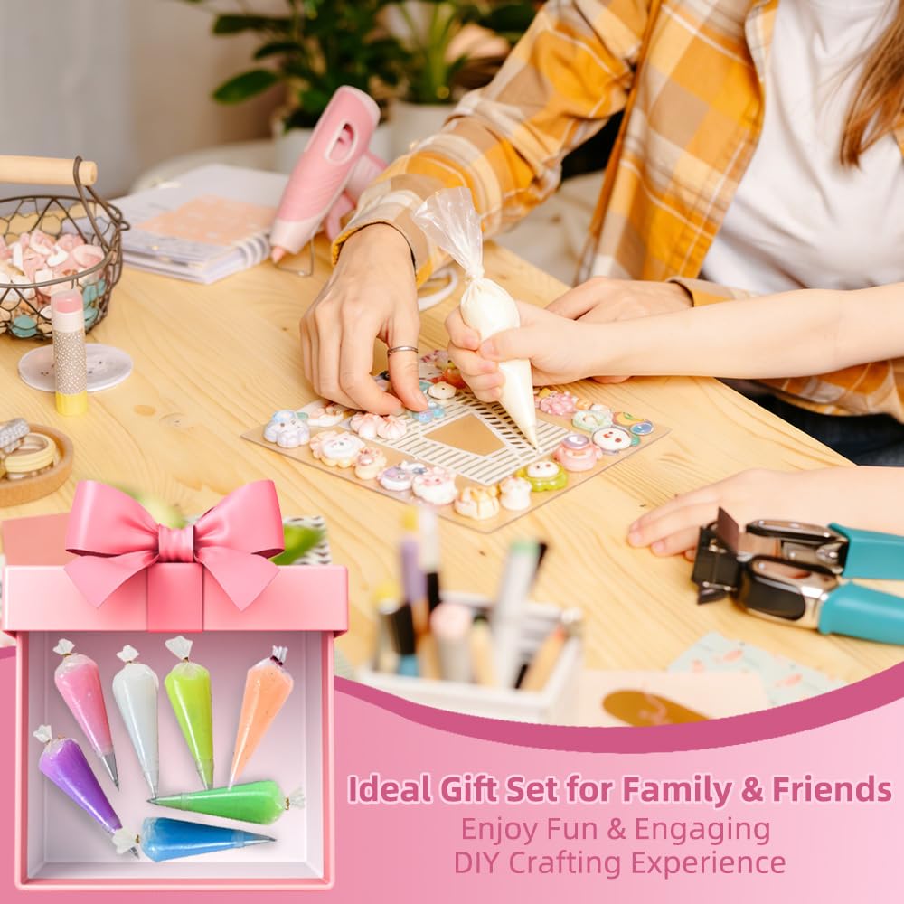 Glitter Cream Glue Kit, 7 Vibrant Sparkle Whipped Glues Including Nozzles Ideal for DIY Phone Cases Scrapbooking Resin Crafts and Ornaments