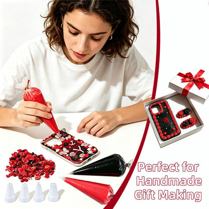 Cream Glue Kit, 4 Pcs Black & Red Tone Fake Cream Glue for DIY Phone Case Decoration, Scrapbooking and Hair Clip Craft Supplies