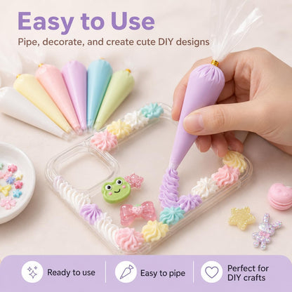 Decoden Cream Glue 9PCS Kit, Fake Whipped Cream, Fake Icing Frosting Whipped Clay with Piping Bags for Phone Cases, Crafts, and DIY Projects