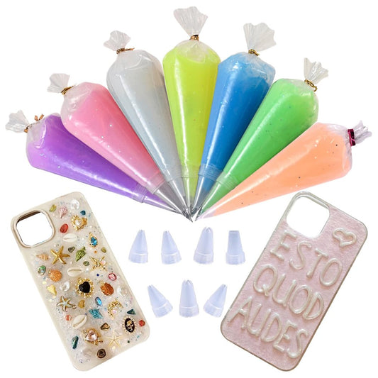 Glitter Cream Glue Kit, 7 Vibrant Sparkle Whipped Glues Including Nozzles Ideal for DIY Phone Cases Scrapbooking Resin Crafts and Ornaments