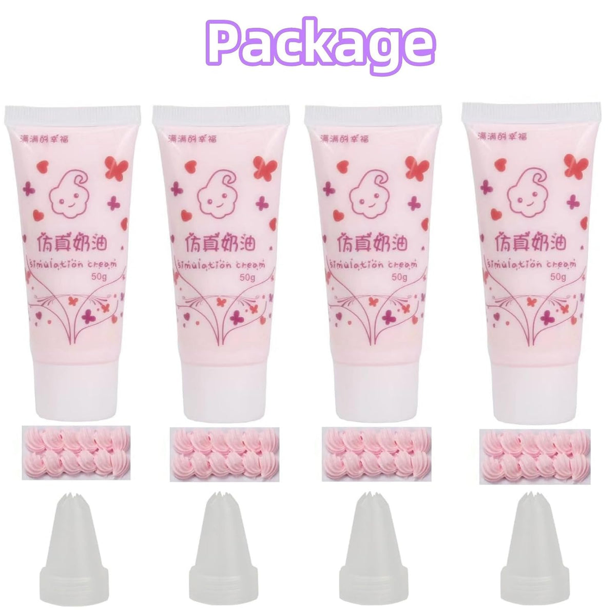 Cream Glue for Crafts, 4pcs (50g) Pink Decoden Cream DIY Phone Case Kit
