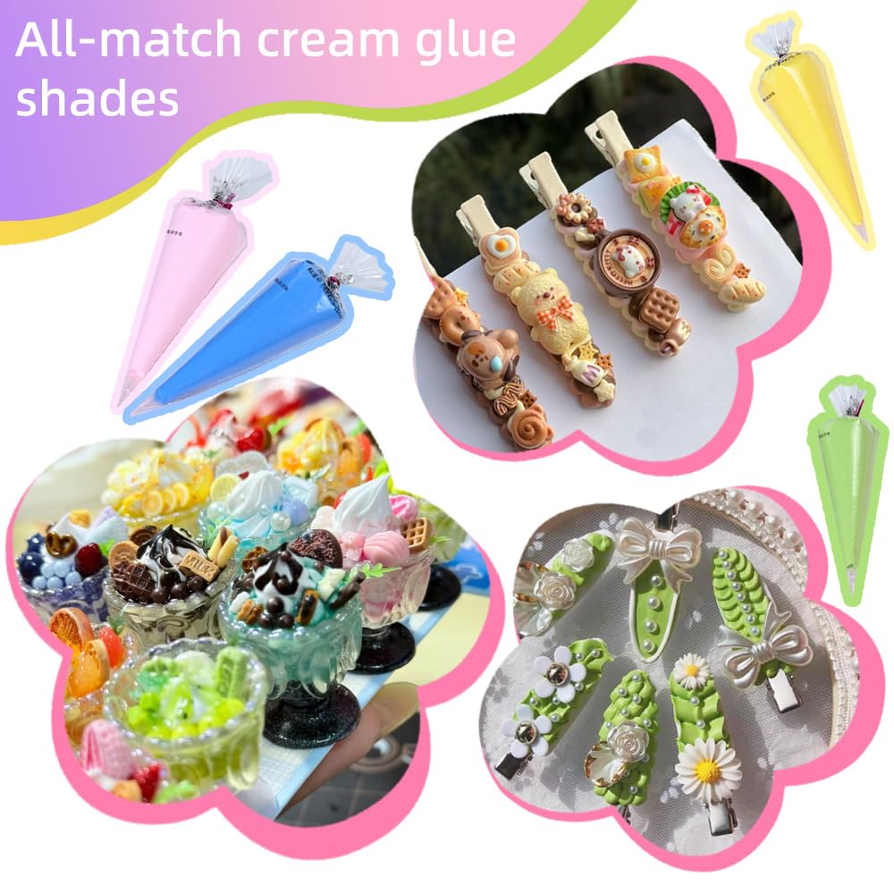 Whipped Cream Glue，Simulation Cream Glue for Phone Case Hair Clip Resin Crafts Decorative Cream Glue Kit for Beginners