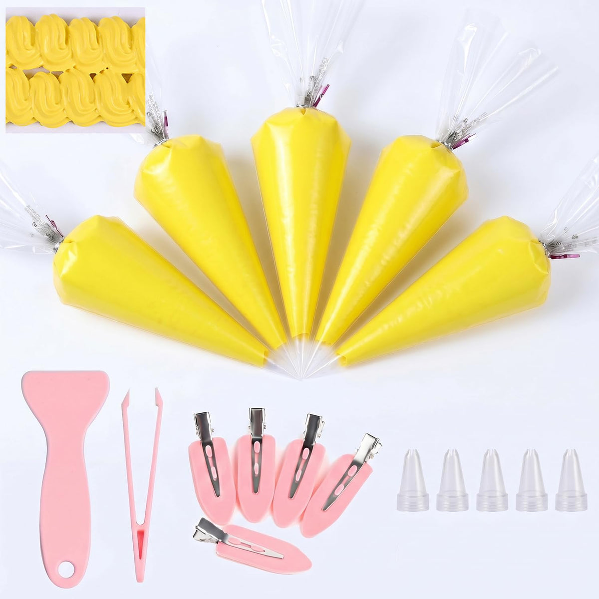 5Pcs Decoden Cream Glue Kit, 100g Fake Whipped Cream for DIY Phone Case, with 5 Hair Clips & Decorating Tools, Craft Kit for Mirror & Resin, Gift for Birthday & Christmas (Lemon Yellow)