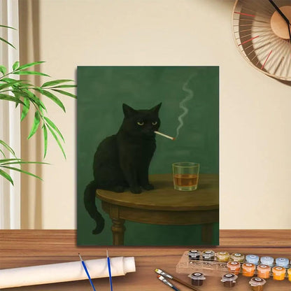 Cat Paint by Numbers Animals DIY Black Cat Painting On Canvas 16 x 20 inch