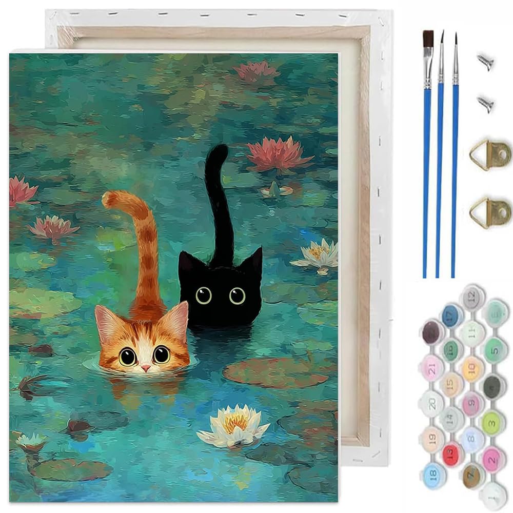 TCDZMYGS Pond Cat Paint by Numbers Kit for Adults Beginner,10x12 in