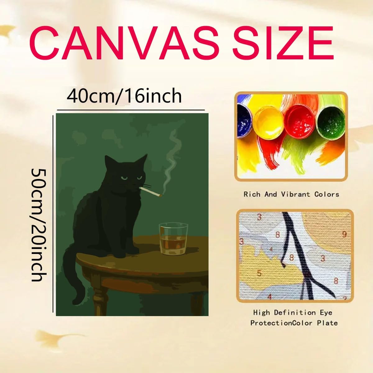 Cat Paint by Numbers Animals DIY Black Cat Painting On Canvas 16 x 20 inch