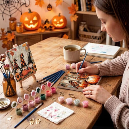LWZAYS 6 Pack Fall Paint by Numbers Kit for Adults with Frame, Easy Autumn Paint by Number for Adults Beginner with Wooden Easel, DIY Painting by Numbers Canvas Framed for Home Decor 8 x 8 Inch