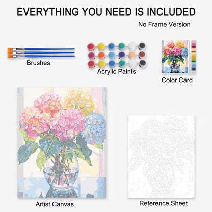 Tucocoo Hydrangea in Glass Vase Window Landscape Paint by Numbers for Adults Beautiful Flower DIY Paint by Numbers Acrylic Paint Canvas Colorful Flowers Painting Kits Art 16x20 Inch（Without Frame）