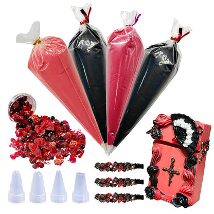 Cream Glue Kit, 4 Pcs Black & Red Tone Fake Cream Glue for DIY Phone Case Decoration, Scrapbooking and Hair Clip Craft Supplies