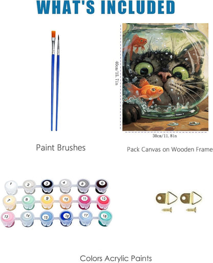 Cat Fish Funny Paint by Numbers Kit for Adults Canvas, Frameworkless