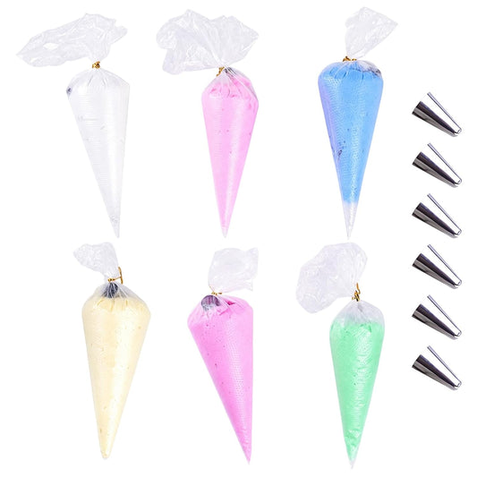 6 Pcs Fake Whipped Cream Glue Kit, 50 g Candy Color Simulation Clay with 6 Piping Nozzles, DIY Craft Decoration Set, White Pink Yellow Violet Green Blue, for Birthday Christmas Parties
