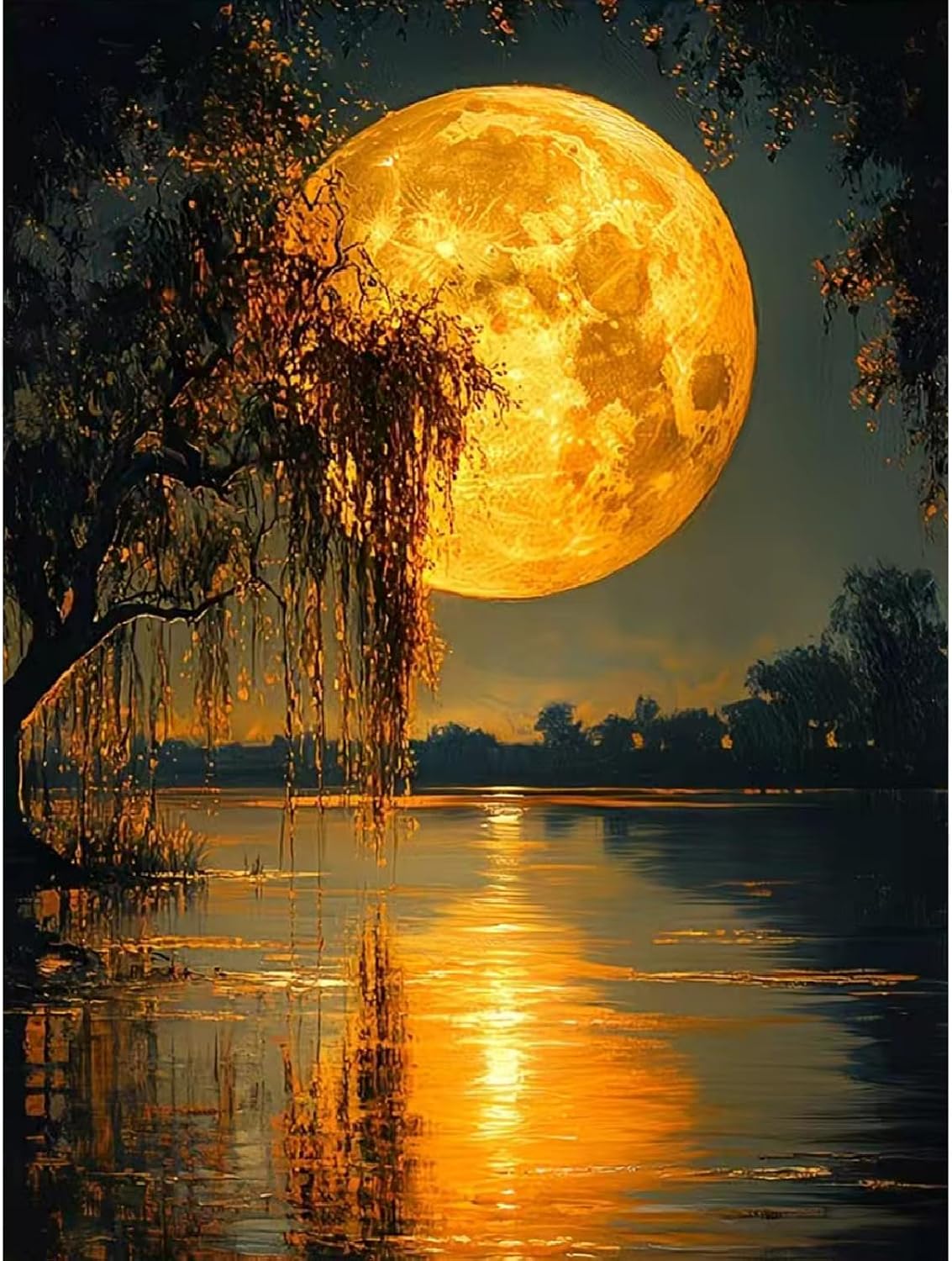 Clendo DIY Moon Paint by Numbers Kit for Adults, Landscape Adult Paint by Number Kits on Canvas Without Frame, Lake View Oil Paint by Numbers for Home Decor Gift 16” W x 20”L