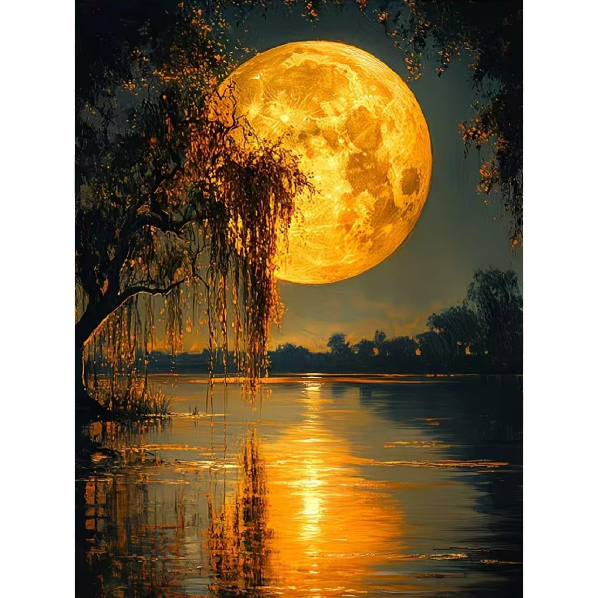 Clendo DIY Moon Paint by Numbers Kit for Adults, Landscape Adult Paint by Number Kits on Canvas Without Frame, Lake View Oil Paint by Numbers for Home Decor Gift 16” W x 20”L