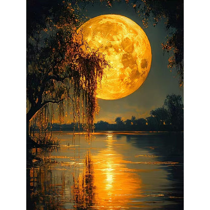 Clendo DIY Moon Paint by Numbers Kit for Adults, Landscape Adult Paint by Number Kits on Canvas Without Frame, Lake View Oil Paint by Numbers for Home Decor Gift 16” W x 20”L