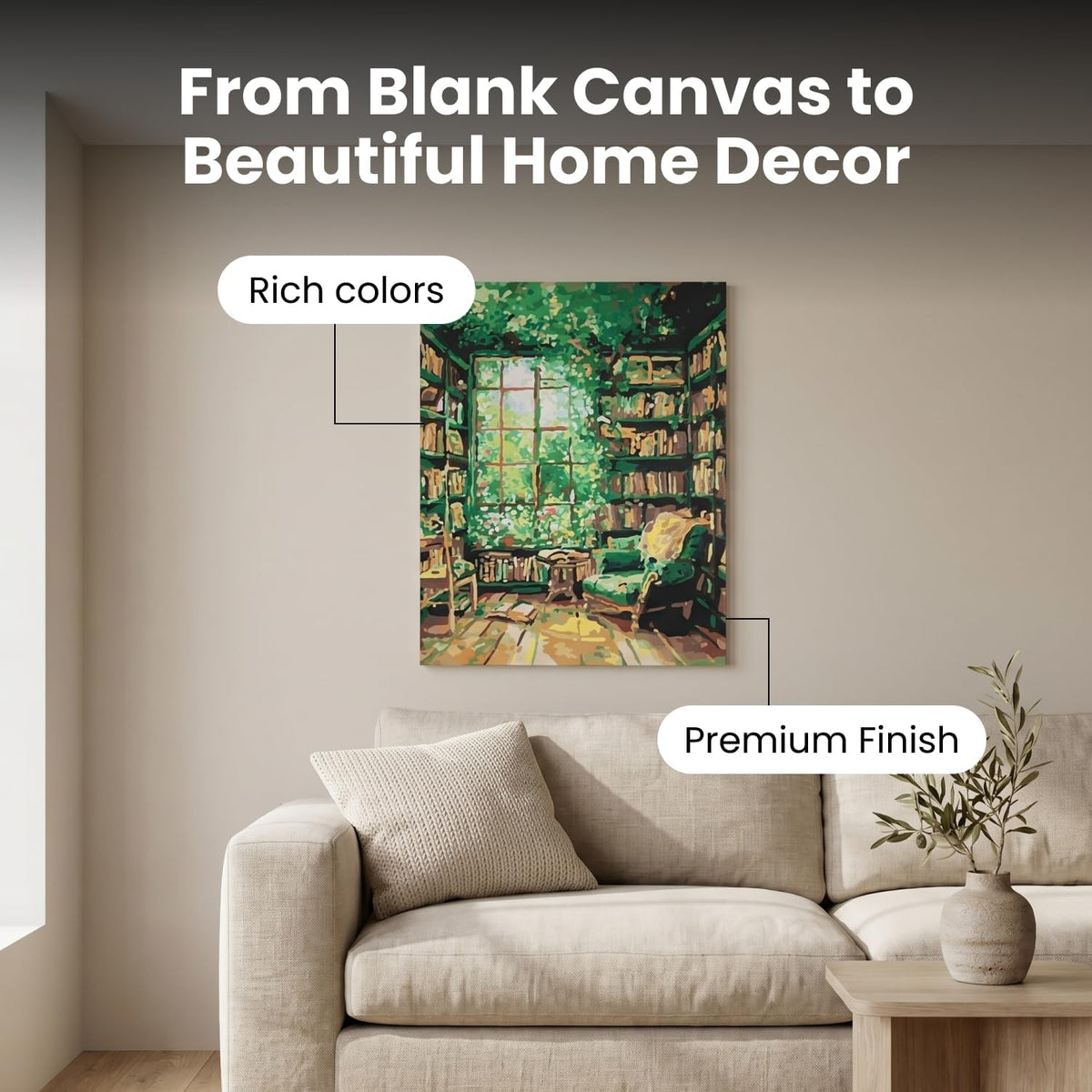 Number Artist Paint by Numbers Kit – Verdant Book Nook, No Frame