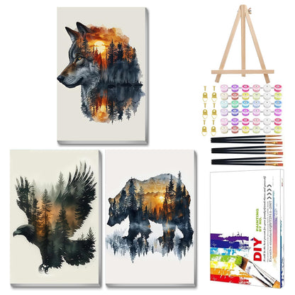 Mandun Landscape Paint by Numbers Kit for Adults, 3 Pack, 7.8x11.8 inch