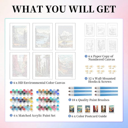 6 Pack Paint by Numbers Kit for Adults, National Parks Canvas Painting Set