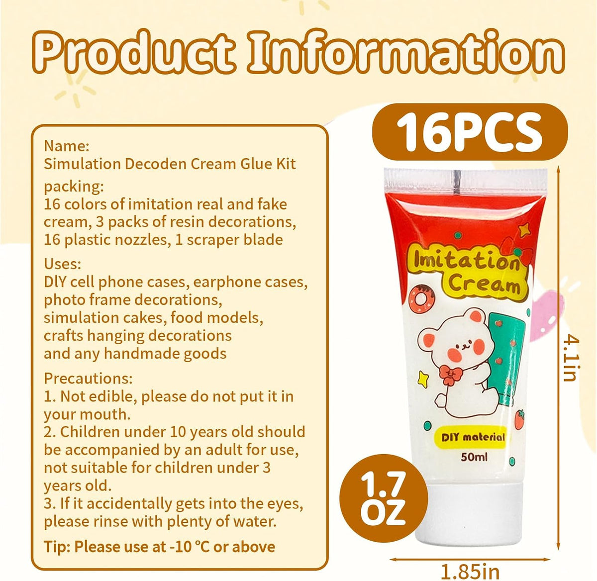TBTFW 16 Colors Decoden Cream Kit, Fake Whipped Cream Glue Clay