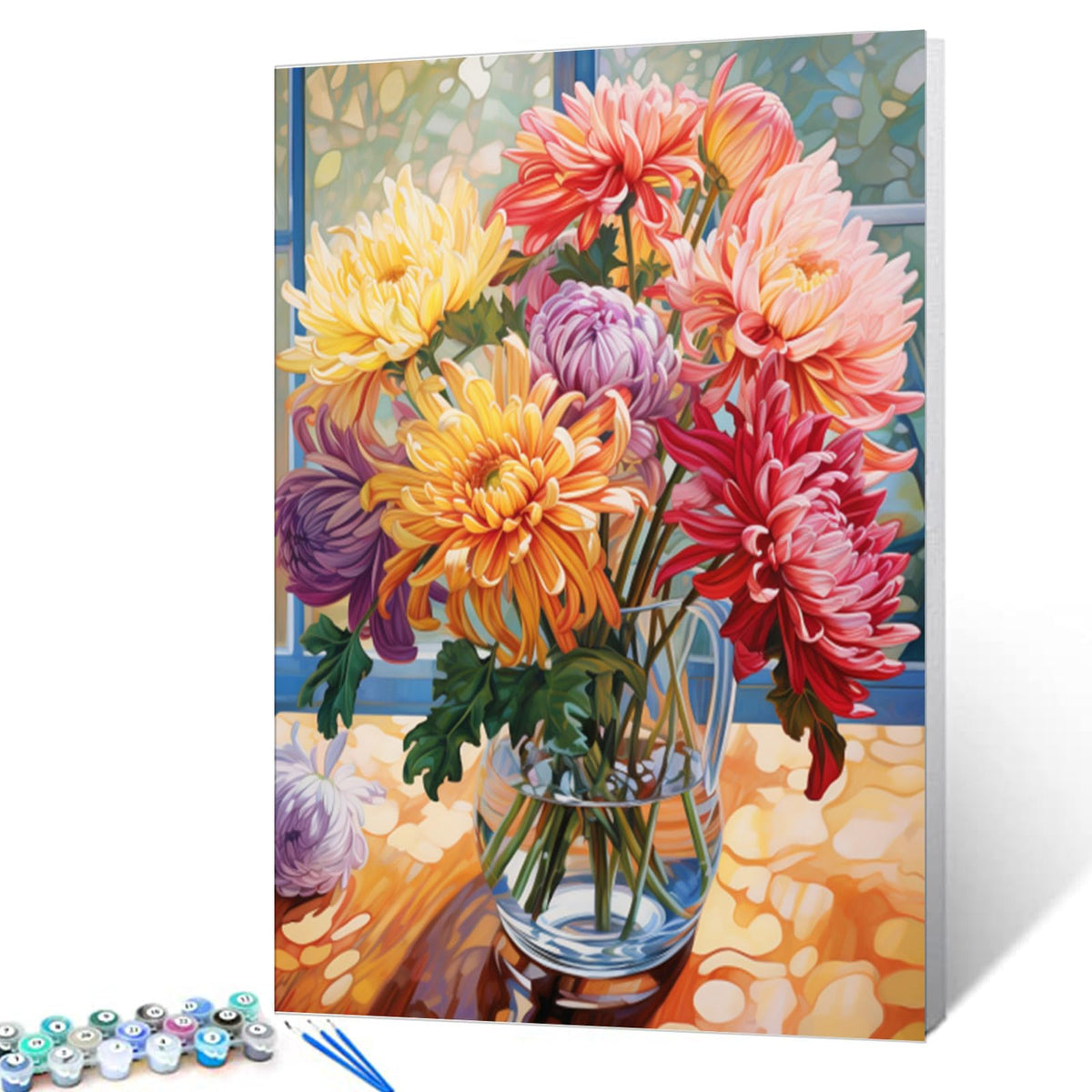 Tucocoo Hydrangea in Glass Vase Window Landscape Paint by Numbers for Adults Beautiful Flower DIY Paint by Numbers Acrylic Paint Canvas Colorful Flowers Painting Kits Art 16x20 Inch（Without Frame）