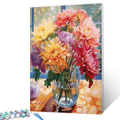Tucocoo Hydrangea in Glass Vase Window Landscape Paint by Numbers for Adults Beautiful Flower DIY Paint by Numbers Acrylic Paint Canvas Colorful Flowers Painting Kits Art 16x20 Inch（Without Frame）