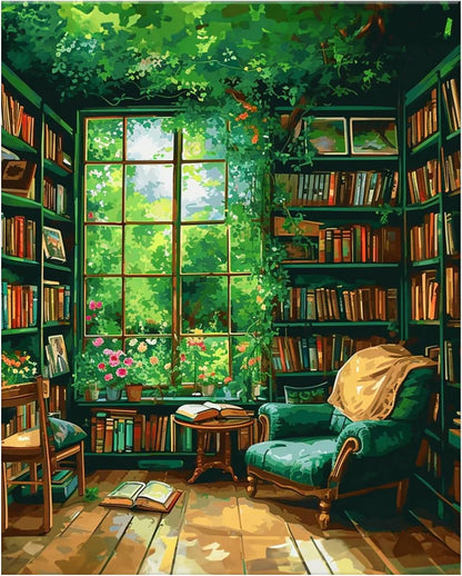 Number Artist Paint by Numbers Kit – Verdant Book Nook, No Frame