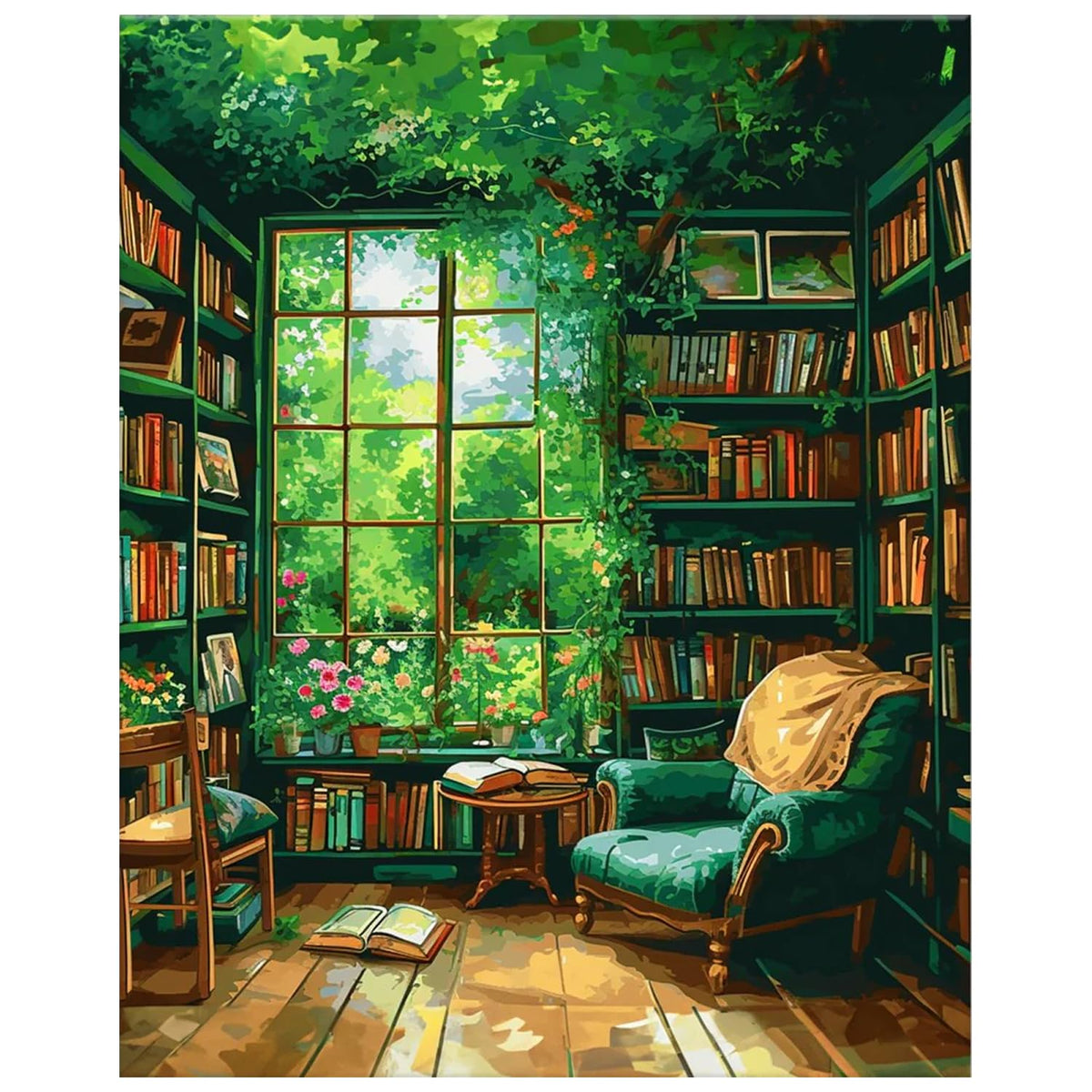 Number Artist Paint by Numbers Kit – Verdant Book Nook, No Frame
