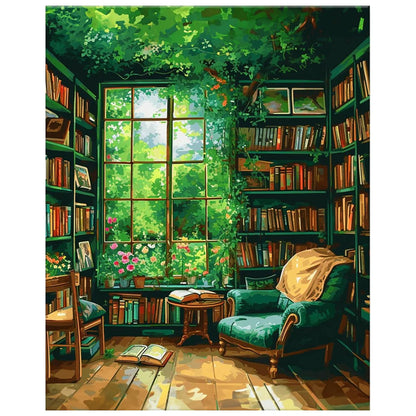 Number Artist Paint by Numbers Kit – Verdant Book Nook, No Frame