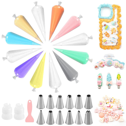 12PCS Decoden Cream Glue for Crafts, 100g Whipped Cream Glue with Piping Tips, DIY Phone Case Kit, Art Craft Kit for Cake Mirror Jewelry Accessories (9 Colors)