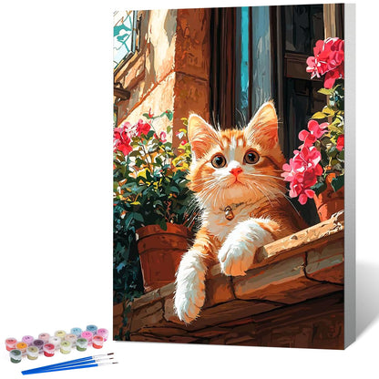 Framed Paint by Numbers Kit for Adults, Black Cat Bathroom Decor 8x12 Inch