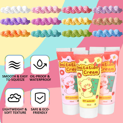 12Pcs Decoden Cream Glue Kit, 50ml Whipped Cream Glue for DIY Phone Case Hairpin Mirror, Handmade Craft for Birthday Christmas, with Plastic Decorating Mouth