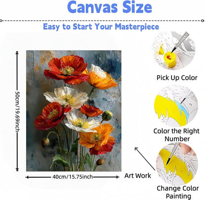 DOTSTART Paint by Numbers Kit for Adults, Attractive Flowers Acrylic Canvas