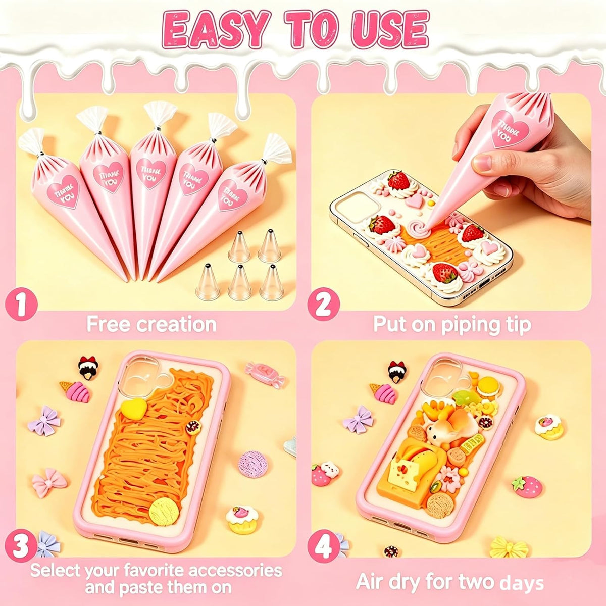 Cream Glue, 4PCS (60ml Each) Purple Cream Glue Clay with Piping Tips