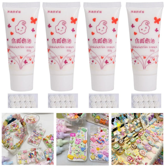 Cream Glue for Crafts, 4pcs (50g) White Decoden Cream DIY Phone Case Kit