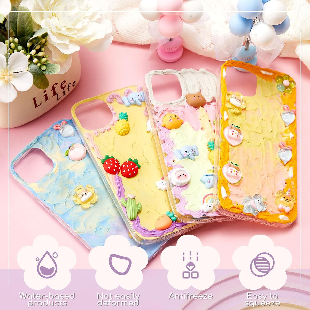 12 Pcs Whipped Cream Glue Kit with Piping Tip Decoden Charm,Lovely