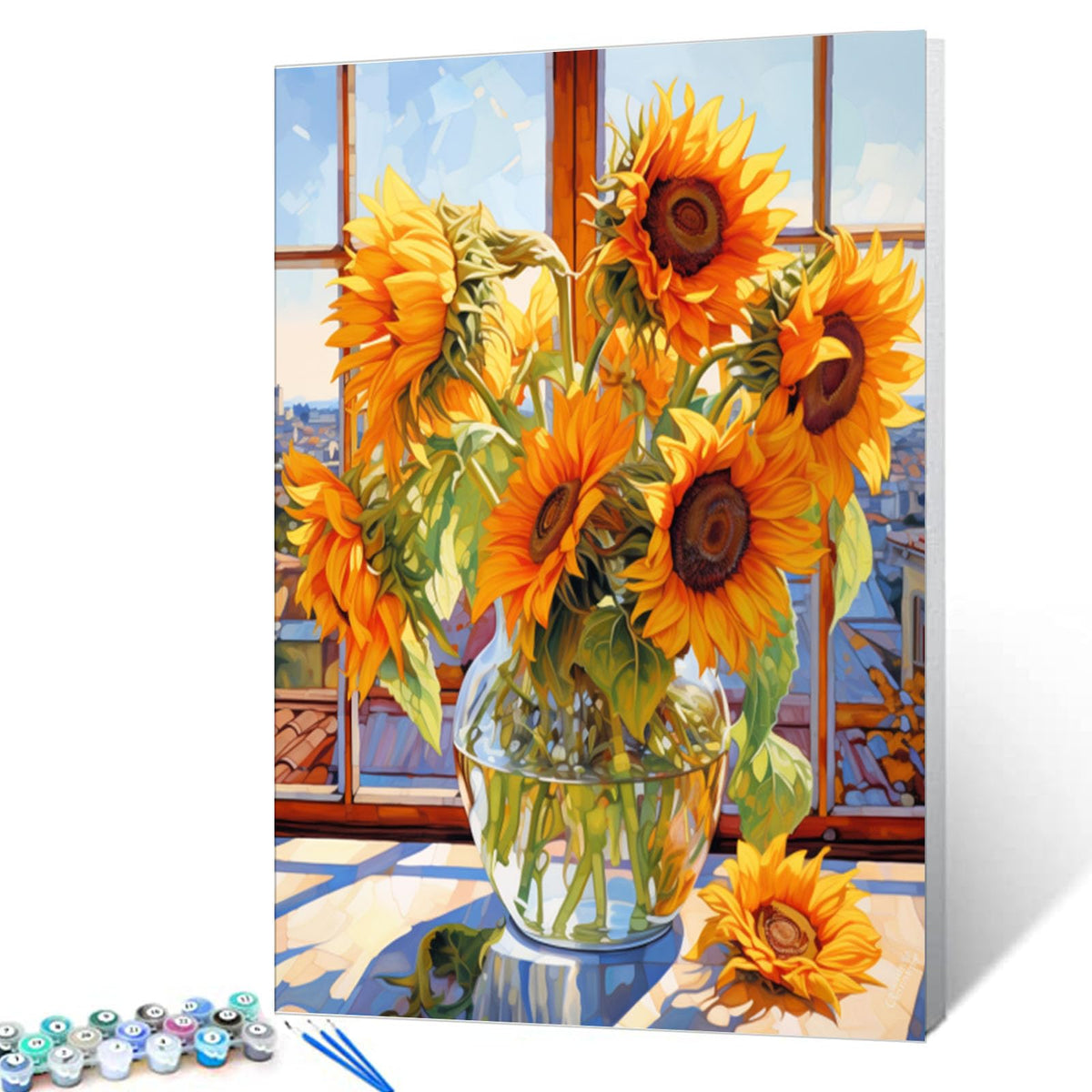 Tucocoo Hydrangea in Glass Vase Window Landscape Paint by Numbers for Adults Beautiful Flower DIY Paint by Numbers Acrylic Paint Canvas Colorful Flowers Painting Kits Art 16x20 Inch（Without Frame）