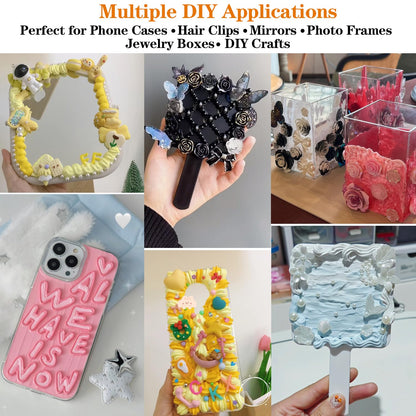 5Pcs Decoden Cream Glue Kit, 100g Fake Whipped Cream for DIY Phone Case, with 5 Hair Clips & Decorating Tools, Craft Kit for Mirror & Resin, Gift for Birthday & Christmas (Lemon Yellow)