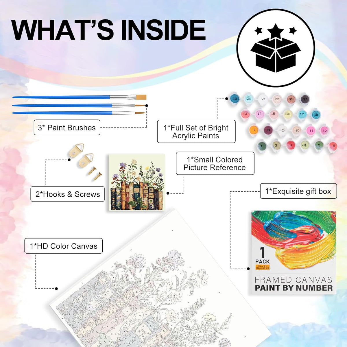 Yezavesu Book Framed Paint by Numbers Kit for Adults 10x 10 inch, Flowers