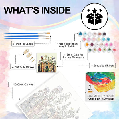 Yezavesu Book Framed Paint by Numbers Kit for Adults 10x 10 inch, Flowers
