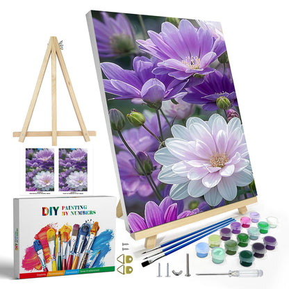 JOOZ Paint by Numbers Kit for Adults with Frame, Landscape Paint by Number Canvas, Mountain Paint by Numbers with Easel, DIY Flowers Scenery Oil Painting Kit for Home Wall Decor 8 x 12 Inch