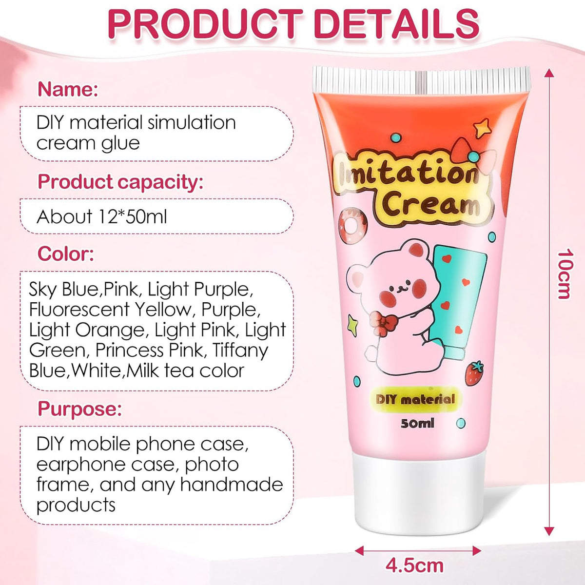 12-Color Decoden Cream Glue Kit,12x50ml with Piping Tips for Phone Cases