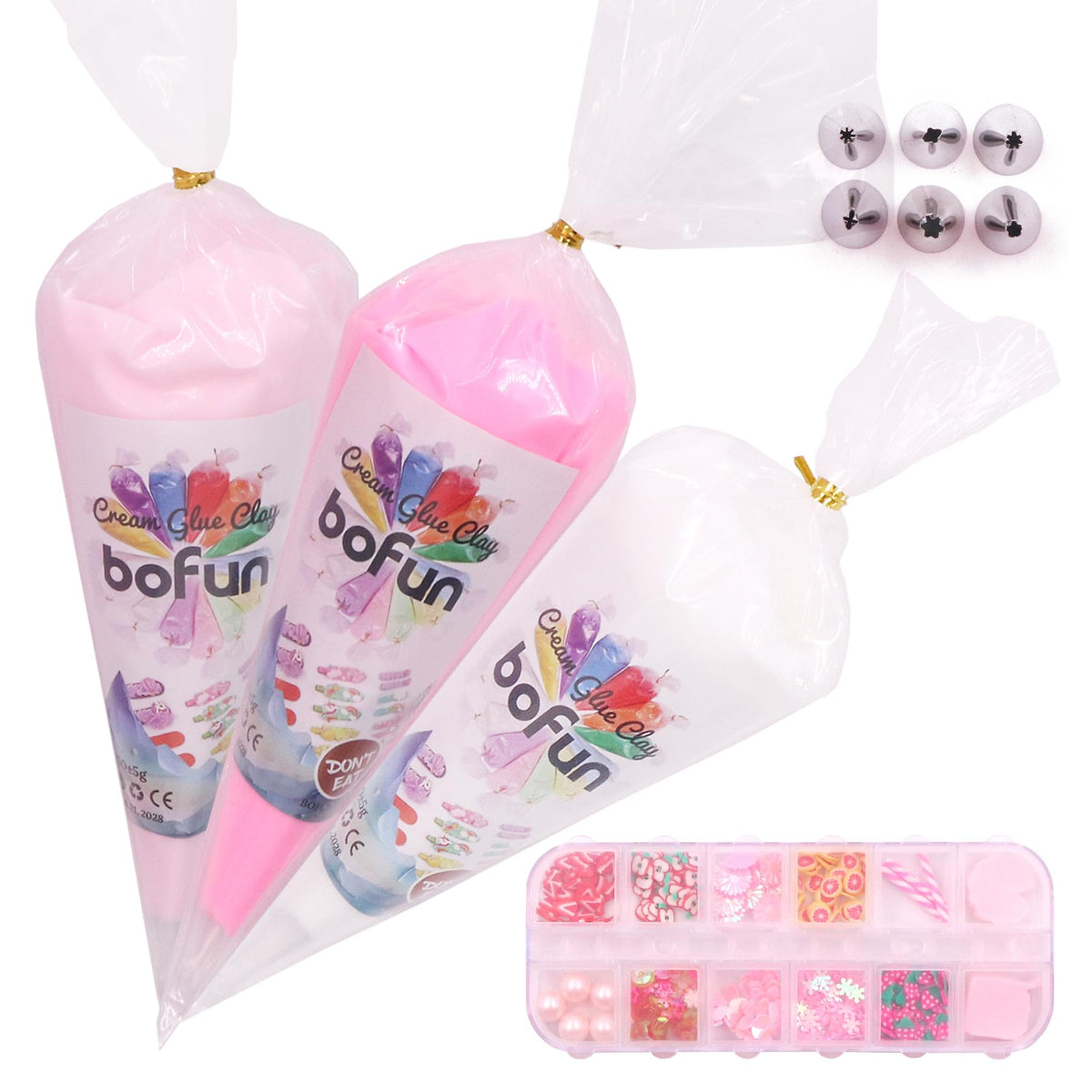 BoFUN Pink Decoden Cream Glue with Charms, Whipped Cream Glue Clay Kit